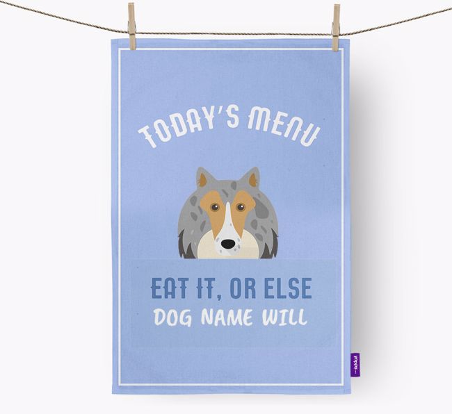 'Eat It, Or Else {dogsName} Will' - Personalised {breedFullName} Tea Towel